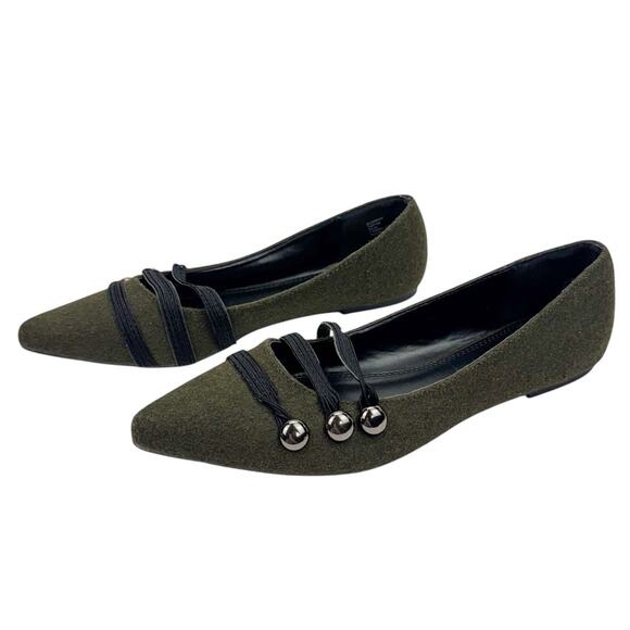 Rampage Safari Green Wool Strappy Button Pointed Toe Flats Sz 8.5 Comfort Trendy - Picture 5 of 12